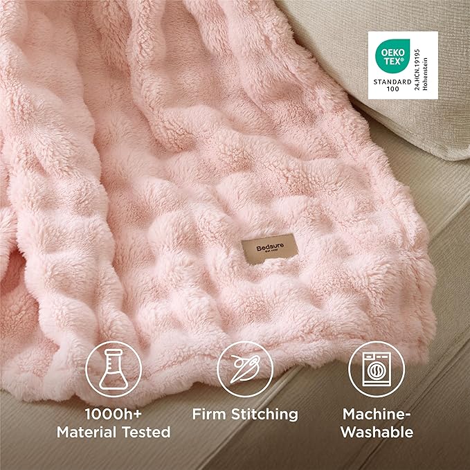 Bedsure 3D Fleece Bubble Blanket for Couch - GentleSoft Pink Throw Blanket for Sofa Bed Room Decor - Luxury Soft Cozy Spring Gifts for Girls Women, Lightweight, All Seasons, Crystal Pink, 50"×60"