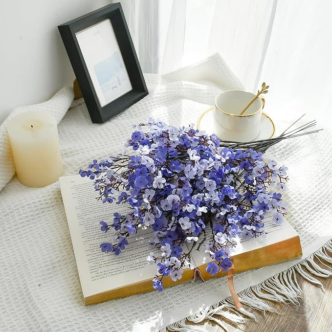 Mandy's Shades of Blue Artificial Baby’s Breath Flowers 6 Bundles Silk Gypsophila, 18.5 Inch European Style Modern Home Decor Centerpiece, Neutral Wedding Flower Arrangements