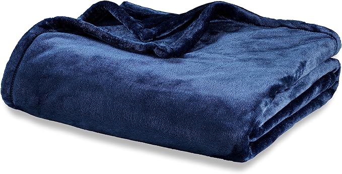 Berkshire Blanket Classic VelvetLoft® Solid Bed Blanket Queen Size,Lightweight Soft Fuzzy Plush Blanket for Bed and Couch,Dress Blues,90x90 Inches