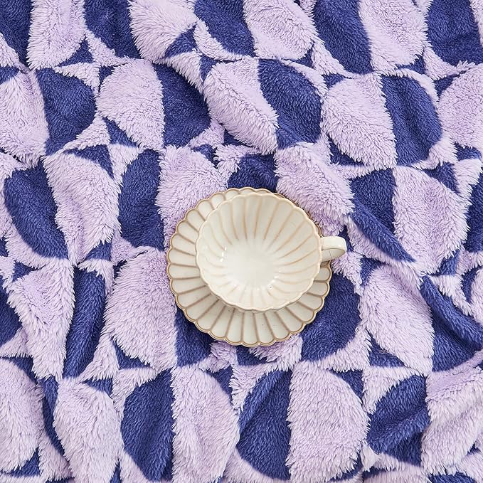 3D Circle Pattern 300 GSM Purple and Blue Bed Throw Blanket - Fuzzy Blankets for Women,Warm Twin Blanket, 60x80 Inches