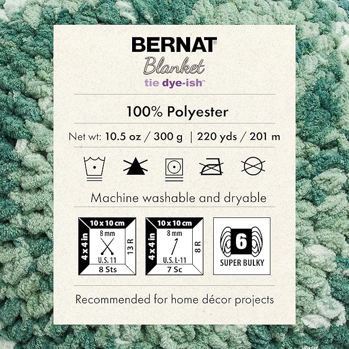 Bernat Blanket Tie Dye-Ish Tropical Sea Yarn - 2 Pack of 10.5oz/300g - Polyester - #6 Super Bulky - 220 Yards - Knitting & Crochet