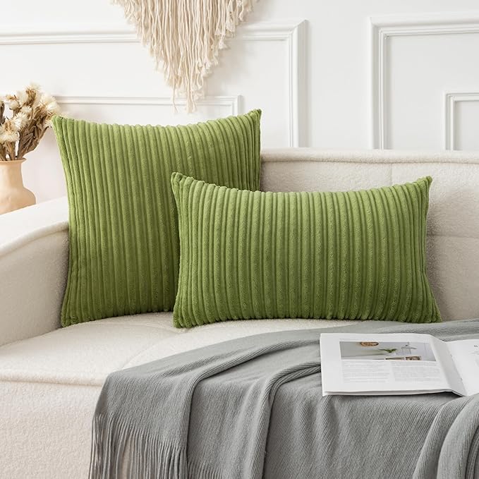 UGS UGASA Velvet Soft Solid Decorative Pillow Covers Lumbar Cushion Case for Sofa/Bedroom/Car, 1 Piece, 12x20 Inch, Green