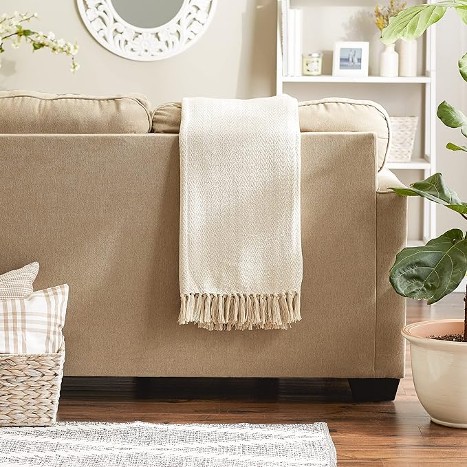 DII Chevron Throw Collection Handloomed Cotton, 50x60, Off-White