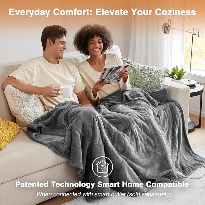 Beautyrest Heated Blanket, Electric Blanket, Soft, Warm, Reversible Plush - Sherpa Heating Blanket with 20 Heat Settings, 1–10 hrs Timer Auto Shut Off, Machine Washable, King (90 in x 100 in), Grey