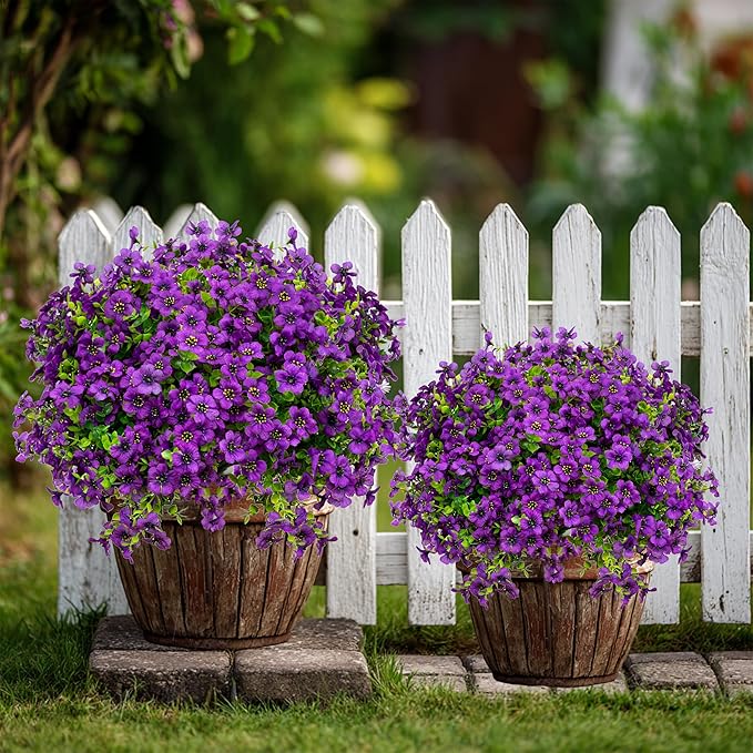 Artificial Flowers for Outdoors Fake Plants - 16 Bundles Fake Plants UV Resistant No Fade Faux Plastic Greenery Home Garden Porch Patio Decoration Office Indoor (Purple)