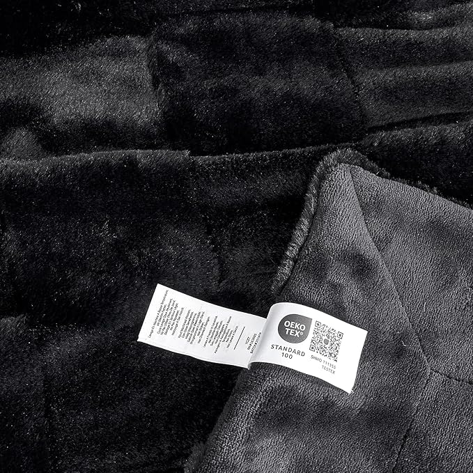 Cozy Bliss Checkered Faux Rabbit Fur Blanket King Size for Bed, Soft Fuzzy Blankets for Women Men, Large Furry Fleece Throw for Bedroom Decor (Black,108" x 90")
