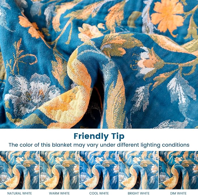 Boho Throw Blanket 50"x60" 100% Cotton Floral Couch Blanket with Flower Bird,ReversibleSoft Breathable Lightweight Spring Decorative Blankets with Fringe for Sofa Chair Bed Decor All Season