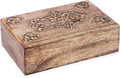 Ajuny Wooden Box with Hamsa Hand Carved Decorative Multipurpose Use Jewelry Organizer Travel Treasure Chest Trinket Holder Gift - 8 X 5 Inch