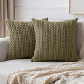 MIULEE Pack of 2 Decorative Throw Pillow Covers 20x20 Inch Soft Boho Striped Textured Corduroy Pillow Covers Modern Farmhouse Home Decor for Couch Bed Sofa Living Room Olive Green