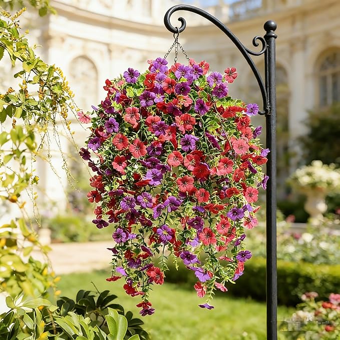 Artificial Flowers for Outdoors Spring Decor, 6 Bundles UV Resistant Realistic Fuax Silk Hanging Flowers, Fake Plants for Planter Indoor Outside Garden Porch Patio Balcony Yard(Fuchsia Purple)