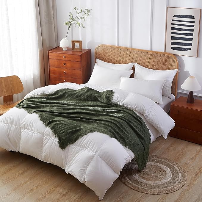 100% Acrylic Decorative Knitted Throw Blanket with Tassels for Bed, Couch, Small, Chairs, Lightweight, Soft, Cozy, Waffle Textured Blanket, Suitable for Spring, Summer, Mossy Green, 50"x60"