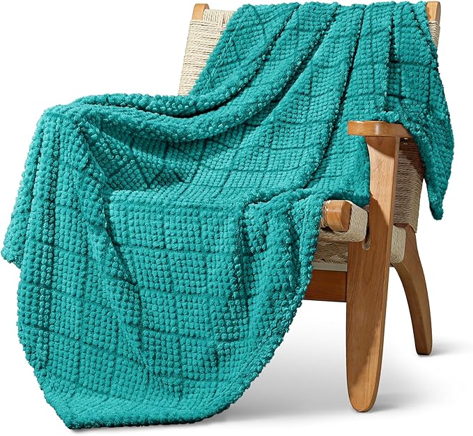 Whale Flotilla Fuzzy Fleece Throw Blanket for Couch, Bed, Soft Fluffy Jacquard Waffle Blankets for All Season, Lightweight and Warm, 50x60 Inch, Teal