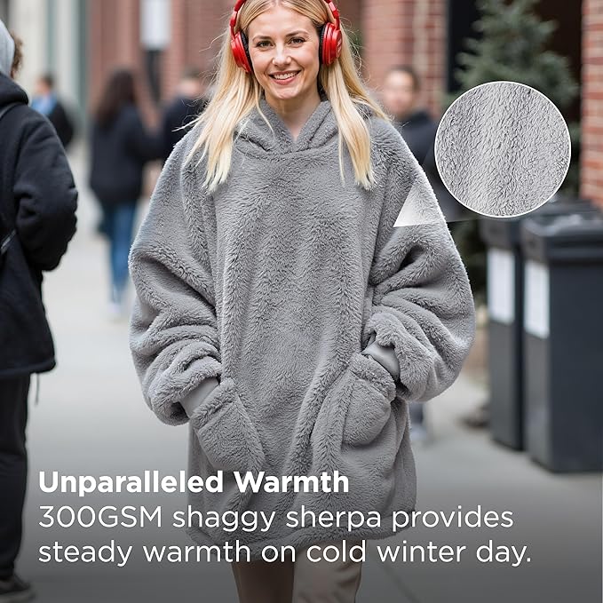 Bedsure Blanket Hoodie, Wearable Blanket Hoodies as Mothers Day Birthday Gifts for Women Men Mom Dad, Warm Cozy Soft Sweatshirt Hooded Blankets for Wife Women Men Adults, Grey, Standard