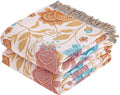 Boho Throw Blanket, 100% Organic Cotton Breathable Ultra Soft 91" x 98" Bed Quilt Throw - All Season Floral Rustic Farmhouse Decor Luxury Reversible Blanket for Sofa Couch Chair and Gift