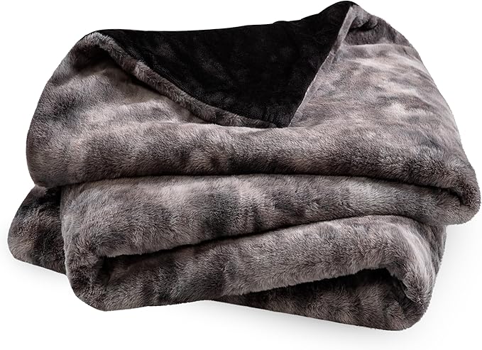 Bare Home Faux Fur Blanket - Ultra-Soft Luxurious - Cozy Warm Blanket for Couch, Sofa, Chair, Bed - Fuzzy Fluffy Super Soft - Decorative Bed Blanket, 60x47 inches (Throw, Grey Tie Dye)