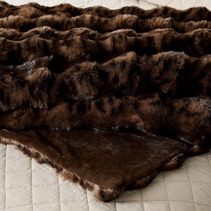 WDCOZY Cheetah Leopard Print Bubble Throw Blanket, Luxury Faux Rabbit Fur Mink Plush Throw for Couch, Sofa and Bed, Soft Fluffy Fuzzy Cozy Blanket for Women, 60x80 inches, Chocolate Brown, 950 GSM