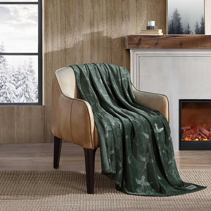 Eddie Bauer - Throw Blanket, Ultra-Soft & Embossed Plush Bedding, Blanket for Couch & Bed (Geese Green, 50" x 70")
