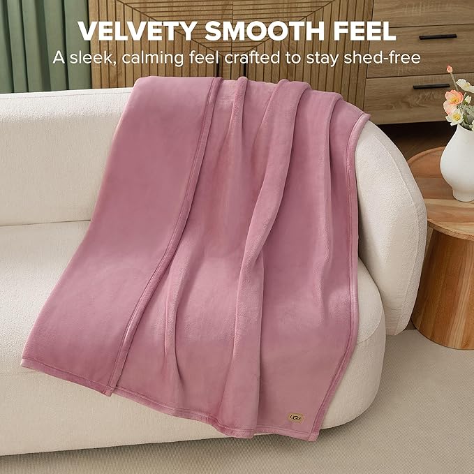 UGG Coco Plush Fleece Throw Blanket – Soft & Cozy Blanket for Couch, Bed & Sofa, Perfect for Home Decor, House Warming Gifts or Luxurious Birthday Gifts for Women, 50" x 70", Pink Dusty Orchid