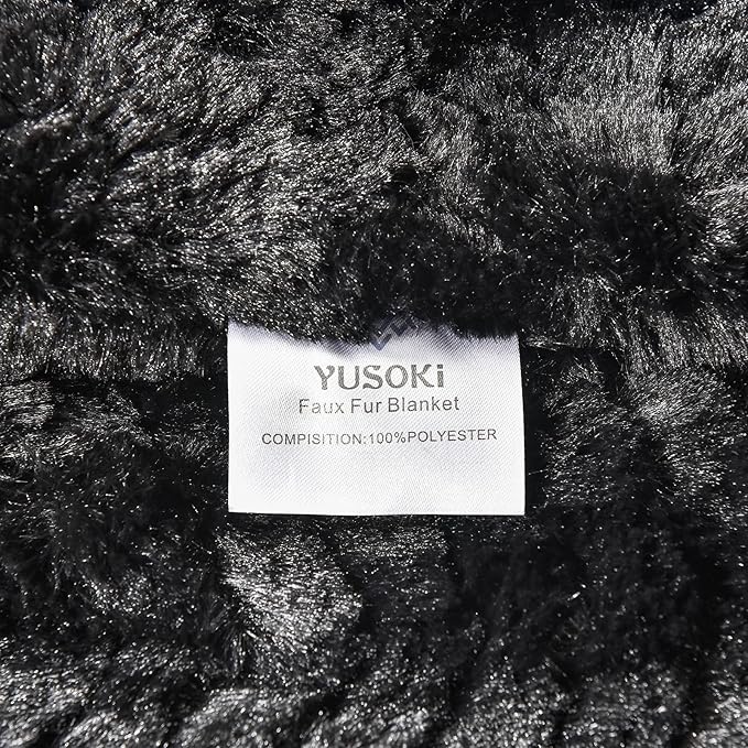 YUSOKI Luxury Faux Fur Twin XL Blanket for Twin XL Bed 2 Layers,5.2lb,All Ages,Home Decoration Without Pillows(Black,63"x90")