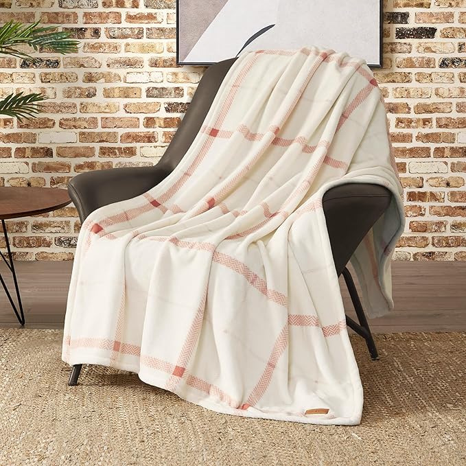 Lucky Brand Palmdale White with Red Plaid 50"x70" Cozy Plush Blanket - Premium Microfiber Throw for Luxurious Comfort