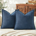 Mecatny Corduroy Throw Pillow Covers 24x24 Set of 2, Neutral Decorative Soft Boho Couch Pillow Covers with Broadside for Sofa Living Room, Navy