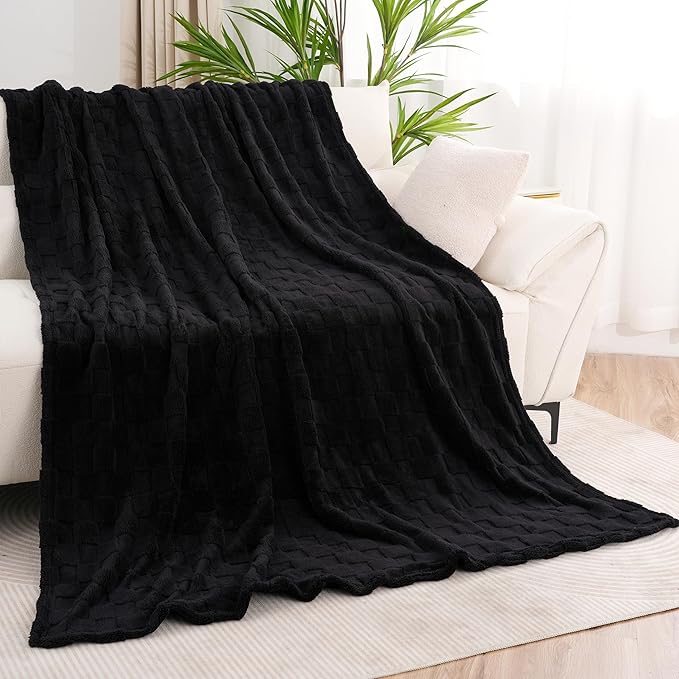 Zyrah Black Fleece Twin for Couch Super Soft Twin Blanket 3D Checkered Design Lightweight Decorative Fuzzy Cozy Blankets for Sofa Chair Bed 60x80 Inches