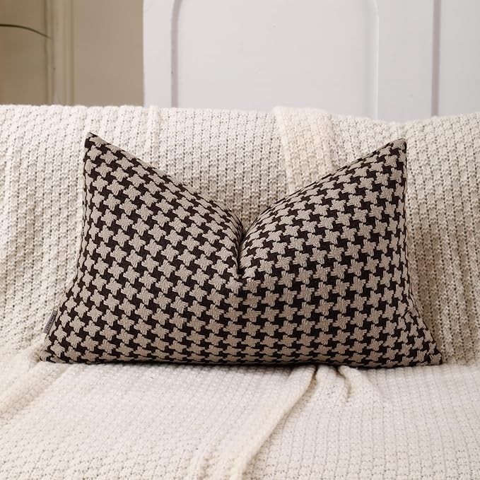 The Perfect Combination of AMAROTI Coffee Color and Gray, Exquisite Windmill Texture Pattern, 12X20 inch Farmhouse Living Room Sofa More Upscale Enjoy Jacquard Craft and Velvet Texture Fabric