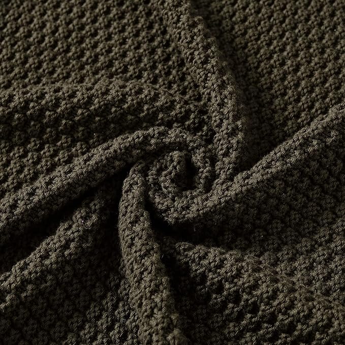 Longhui bedding Dark Brown Knitted Throw Blanket for Couch, Soft, Cozy Machine Washable 100% Cotton Sofa Knit Blankets, Heavy 4.0lb Weight, 60 x 80 Inches, Dark Brown Color.