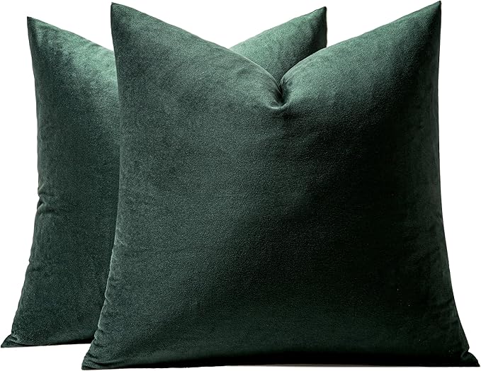 MIULEE Pack of 2 Velvet Soft Solid Decorative Square Throw Pillow Covers Cushion Case Home Decor for Sofa Bedroom Car 16x16 Inch Army Green