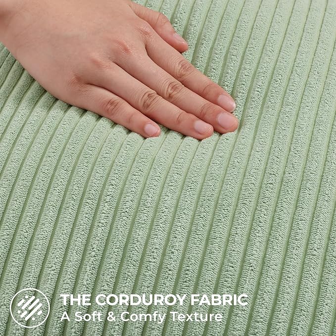 Mecatny Corduroy Spring Decorative Throw Pillow Covers 18x18 Set of 2 for Sofa Living Room, Soft Neutral Boho Couch Pillow Covers for Home Decor, Sage Green