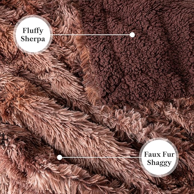 PAVILIA Brown Fluffy Throw Blanket, Fuzzy Sherpa Faux Fur, Tie-Dye, 60x80
