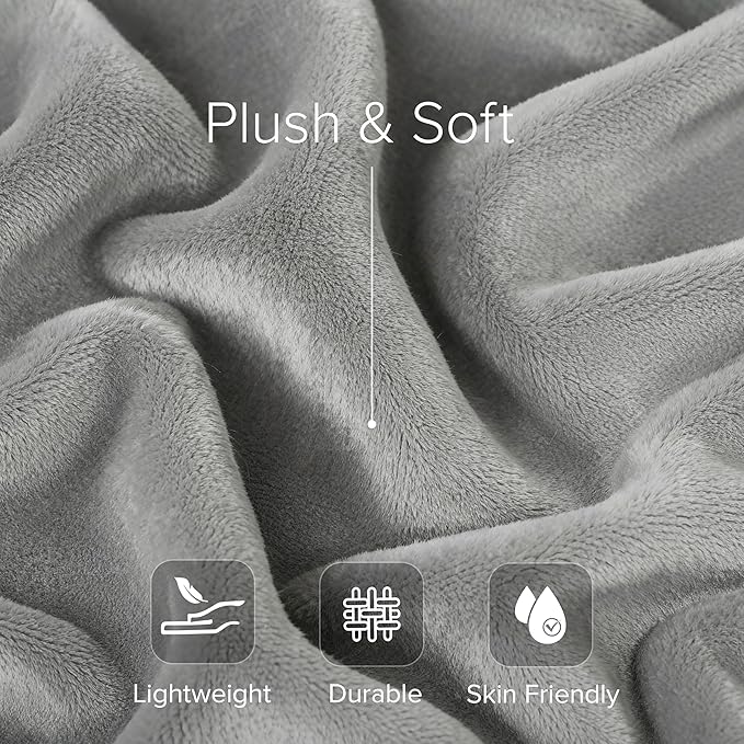 Casual Living Full/Queen Fleece Blanket Fluffy Soft Warm Cozy Bed Blankets for Bedroom Decor Plush Thick Fuzzy Oversized Big Flannel Throw for Bed Chair or Outdoor, 90-inch x 90-inch, Light Grey