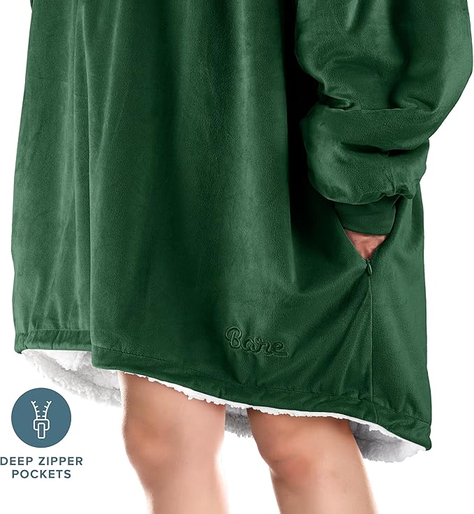 Bare Home Wearable Blanket Hoodie - Soft Plush Sherpa - Warm and Cozy - Oversized Wearable Blanket - Adult & Kid Sizes