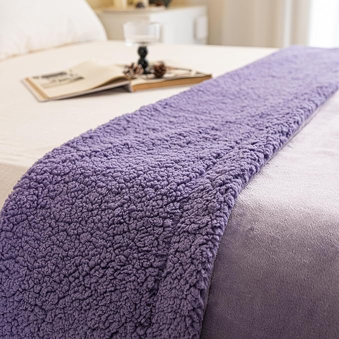 K.Garden Sherpa Throw Blanket for Couch Sofa, Super Soft Cozy Fuzzy Plush Blankets Fleece Thick Warm Blanket for Winter Reversible Thick Warm Blanket for Bed, Sofa, Purple Solid 60 * 80inch