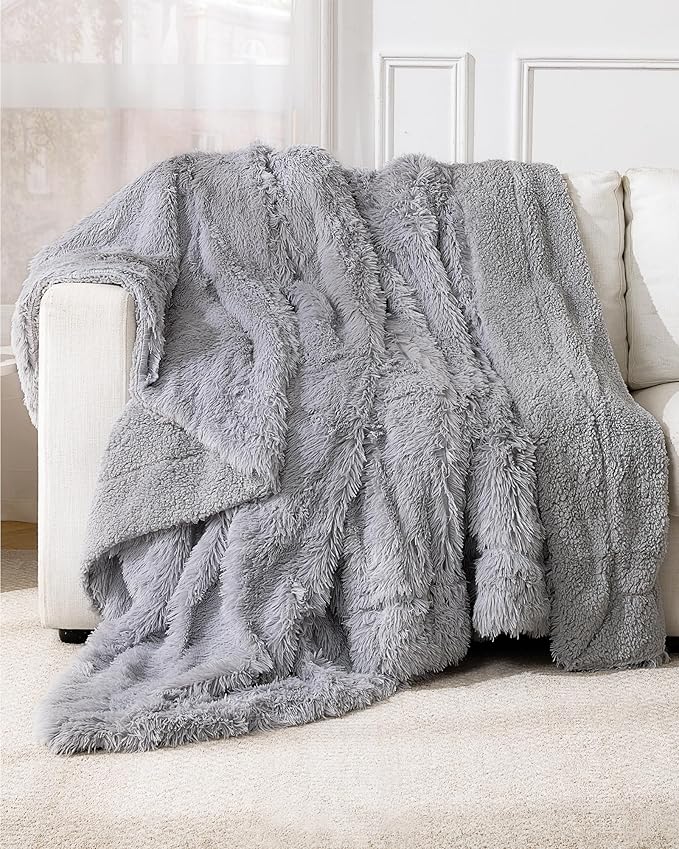 Super Soft Fluffy Fuzzy Faux Fur Sherpa Fleece Blanket Twin Size, Plush Thick Warm Blanket for Bed Couch, College Dorm Essentials Gifts for Girls Boys, Room Decor for Winter, 60" x 80"