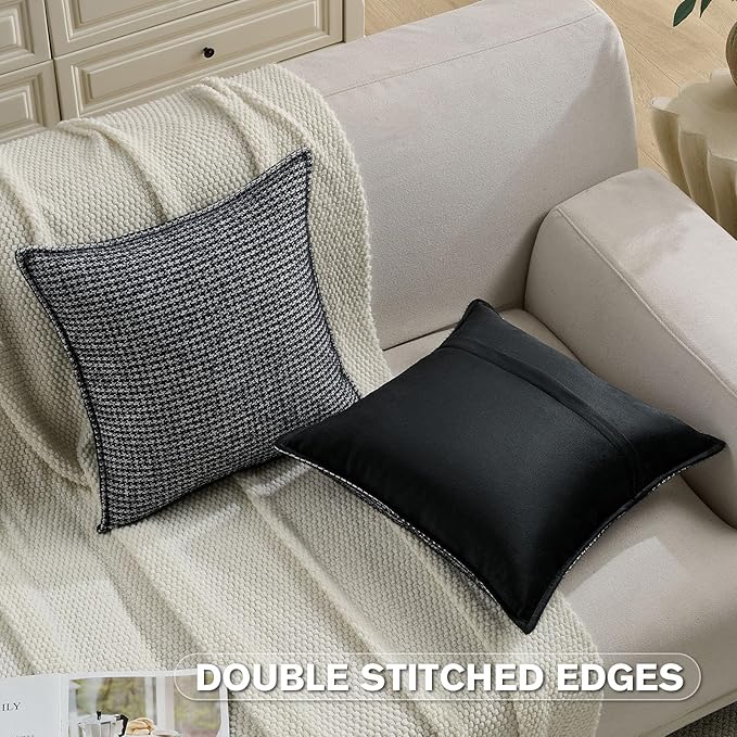 FUTEI Black Decorative Throw Pillow Covers 22x22 Inch Set of 2,Soft Houndstooth Gingham Textured Cushion Case,Modern Home Decor for Couch Bed Living Room