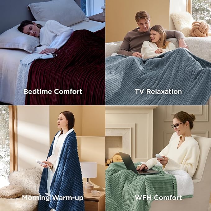 Bedsure GentleSoft Heated Blanket Throw - Soft Ribbed Flannel Electric Blanket, Heating with 4 Time Settings, 6 Heat Settings, and 3 hrs Timer Auto Shut Off, Gifts for Grandma (50x60 inches, Green)