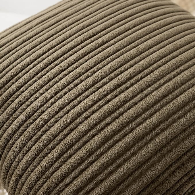 UGASA Velvet 12x20 Inch Lumbar Soft Throw Pillow Covers Decorative Corduroy Striped Both Sides Solid Rectangular Cushion Cases Boho Farmhouse for Couch Bedroom Sofa Home, Pack of 2, Olive Green