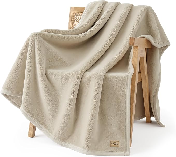 UGG Coco Plush Fleece Throw Blanket – Soft & Cozy Blanket for Couch, Bed & Sofa, Perfect for Home Decor, House Warming Gifts or Luxurious Birthday Gifts for Women, 50" x 70", Ivory Shoreline