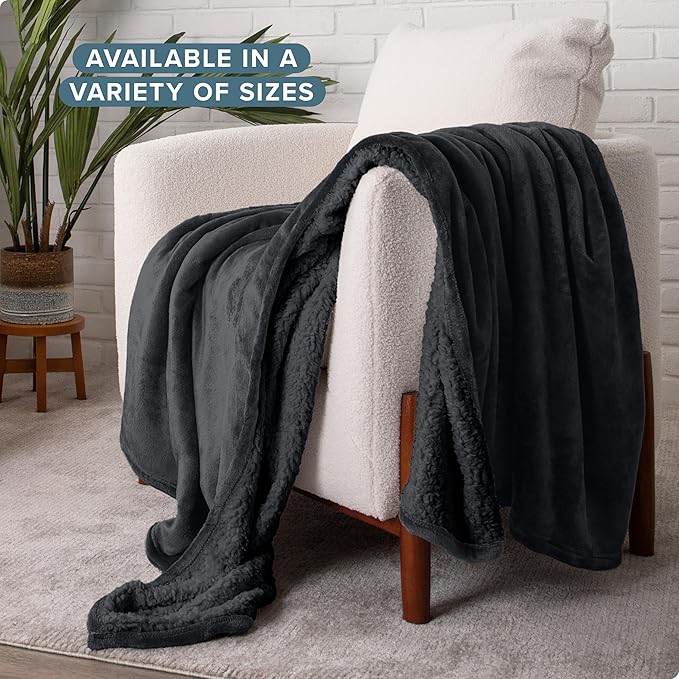 Bare Home Sherpa Fleece Blanket - Twin/Twin Extra Long - Blanket for Bed, Sofa, and Couch - Warm & Lightweight - Fluffy & Soft - Reversible (Twin/Twin XL, Black with Black Sherpa)