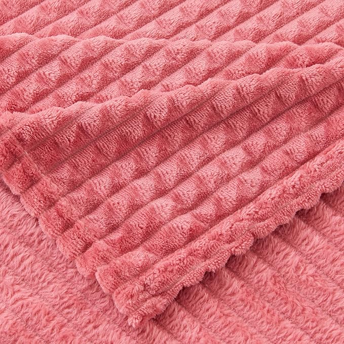 EMME Fleece Throw Blanket Luxury Flannel for Couch Bed Sofa Chair, Soft, Plush, Warm and Cozy Blanket with Geometric Grid Design (Coral Red, 50'' x 60'')