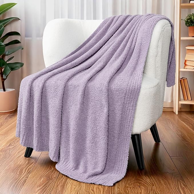 PAVILIA Super Soft Throw Blanket for Couch, Fluffy Cozy Lightweight Purple Blanket, Large Fuzzy Warm Knit Blanket for Bed Sofa, Lavender Lilac, 60x80