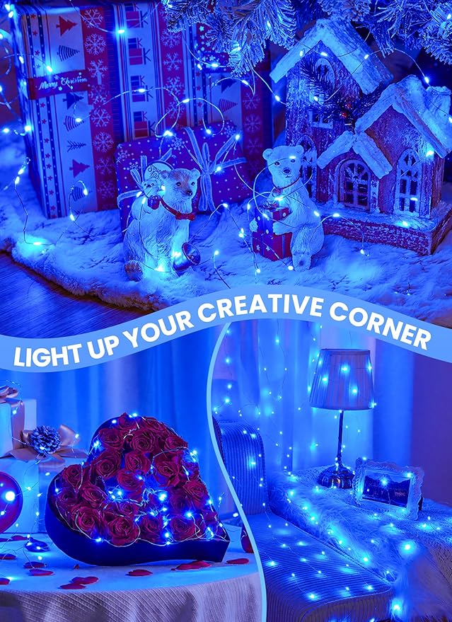 Minetom Fairy Lights with Remote, 66 Feet 200 Led Firefly String Lights Plug in for Bedroom Home Wall Ceiling Christmas Tree Wreath Craft Wedding Party Indoor Outdoor Decoration,Blue