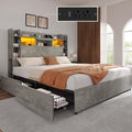 DWVO Queen Size Bed Frame with Bookcase Headboard and 4 Storage Drawers, RGB LED Bed Frame with Type-C & USB Charging Station Storage Headboard Bed, No Box Spring Needed, Noise Free, Grey