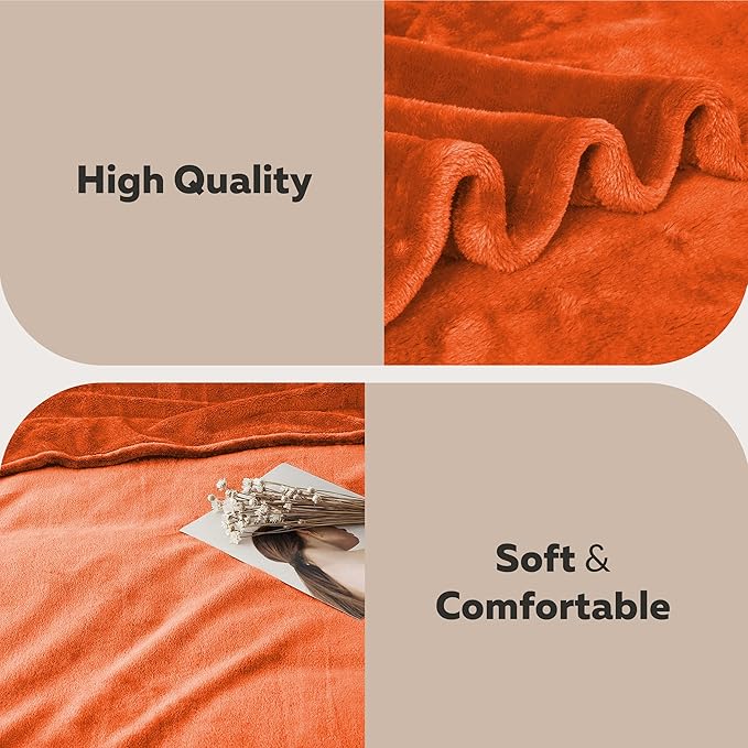 IR Imperial Rooms Fleece Blankets Queen Size 90x90 Inches- 2 Pack - Super Soft Fluffy Throw Blanket for Sofa and Bed - Warm and Cozy Lightweight 400 GSM Microfiber Bed Throws Blankets (Queen, Rust)