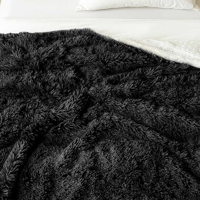 COOVA Ultra Soft Faux Fur Throw Blanket – Fuzzy Fluffy Cozy Microfiber Blankets, Warm Thick Plush Sherpa Fleece Throw Blanket for Couch,Bed,Sofa,Ideal Gift for Women.(Black, 50"x60")
