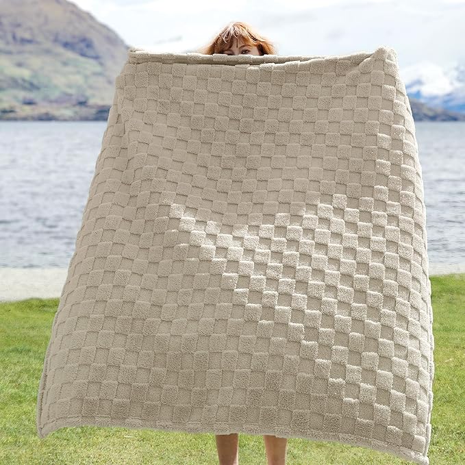 Bedsure GentleSoft Throw Blanket for Couch - Super Soft Cozy Blankets Gifts for Women Men Girls, Cute Small Fleece Throws for Bedroom Home Decor, Neutral, 50x70 Inches