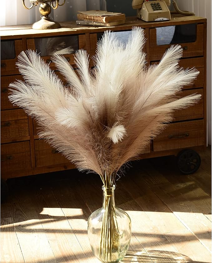 Faux Pampas Grass, 9 PCS 37''/3.1FT Tall Fluffy Fake Pompas Floral, Large Artificial Pompous Grass Branches for Floor Vase Fillers, Boho Farmhouse Room Wedding Decor (Mixed Color)