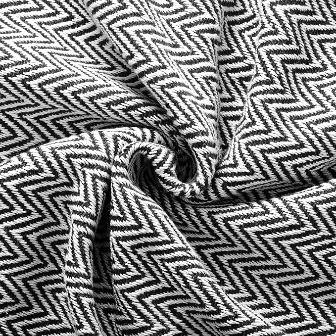 Americanflat 50x60 Throw Blanket - Soft and Breathable Cotton Throw Blanket for Couch, Bed, Chair - Decorative Blankets Perfect for Home, Office, or Outdoor Use - Black and White Herringbone Design