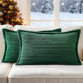 Mecatny Christmas Corduroy Throw Pillow Covers 12x20 Set of 2, Neutral Decorative Soft Boho Lumbar Couch Pillow Covers with Broadside for Sofa Living Room, Green